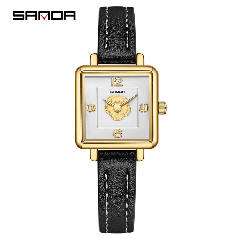 Sanda Women s Retro Waterproof Quartz Watch - Small Square Elegant Rose Dial