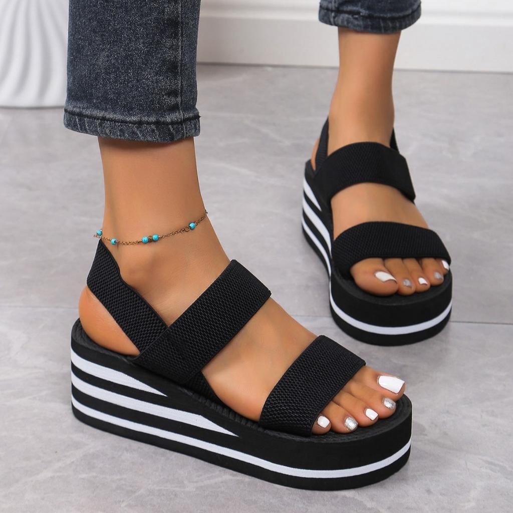 Bohemian Ethnic Style Flip-flops Women's Thick-soled Flat-heeled Heightened Leisure Vacation Beach Women's Cool Slippers