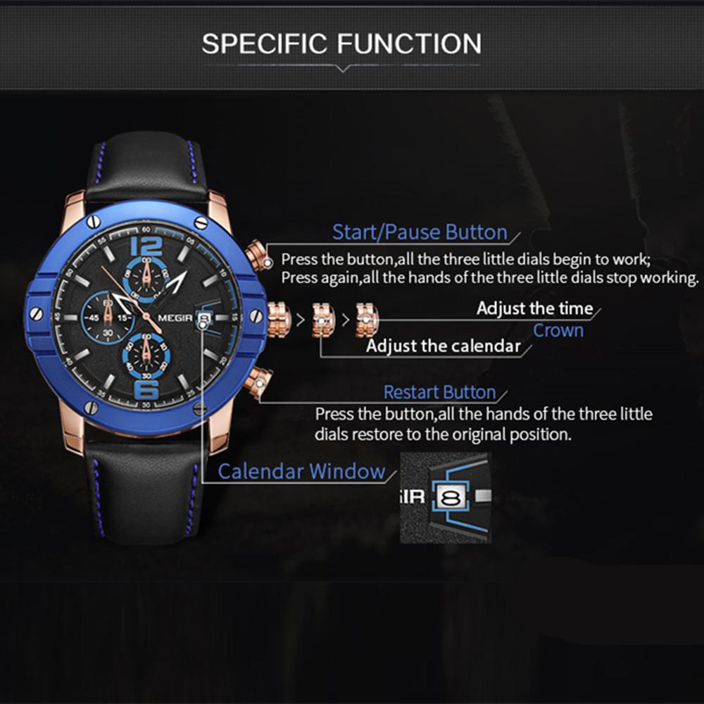 Megir Fashion Men's Quartz Watch Chronograph Luxury Business Casual Wristwatch Leather Strap Male Military Sports Watches 2046