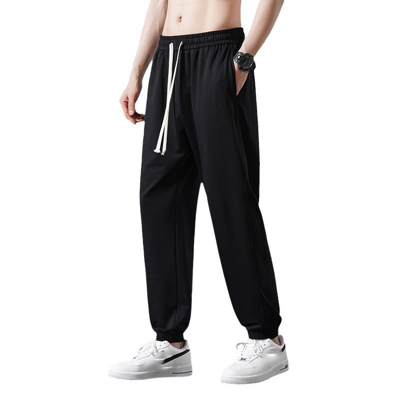 

Men s Summer Section Thin Section Tie Loose Elastic Waist Solid Colour Leisure Sports Trousers Wearable Breathable Simple Leggings 5XL