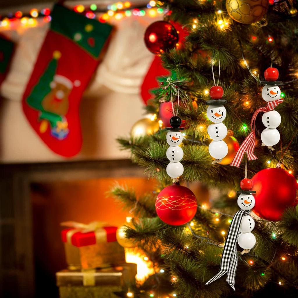 DIY Christmas 20MM Snowman Wooden Beads - White Head & Belly, Loose Handmade Accessories