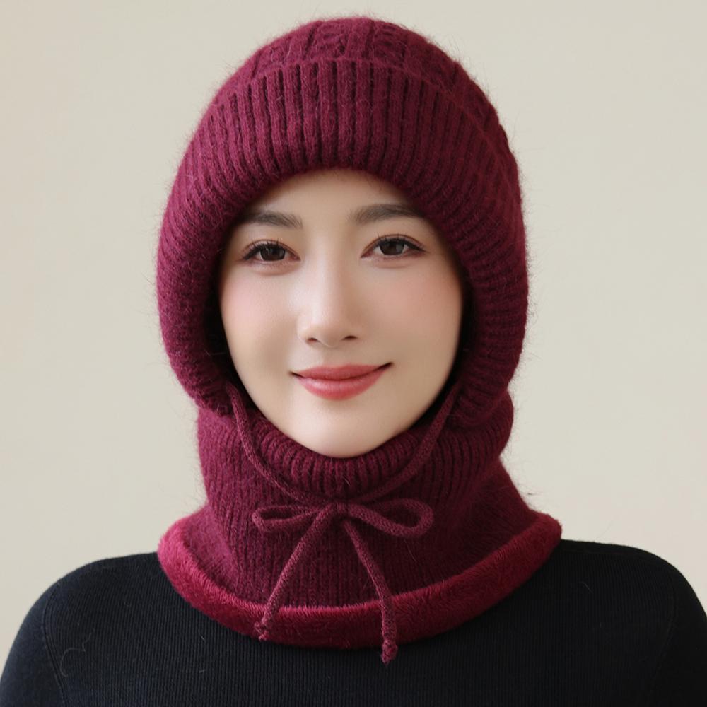New Style Winter Women Keep Warm Knitted Hat Neck Protection Beanie Cap Fur Lined Warm Hats For Women Windproof Balaclava Cap