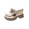 Warm and velvet small leather shoes for women in the winter of 2025, new bow one-pedal loafers thick-soled muffin cotton shoes