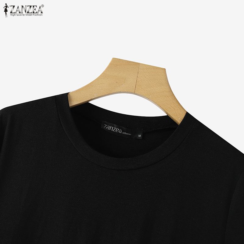 ZANZEA Rochie Casual Femei cu Gât Rotund, Mânecă Scurtă, Imbinare cu Dungi, Largă