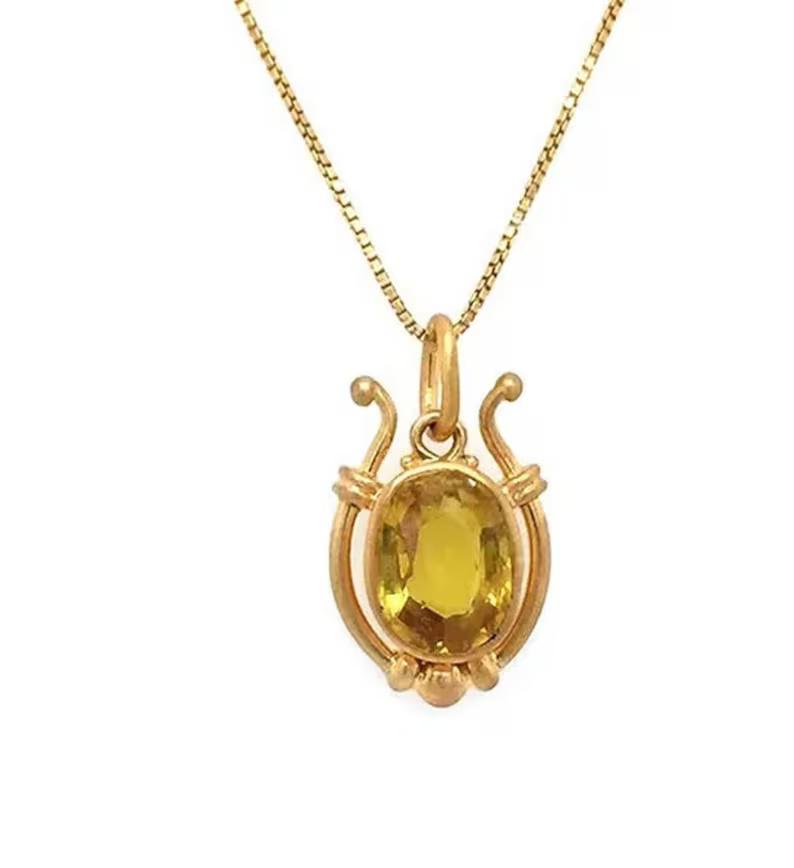 Natural Certified Yellow Sapphire Pendant Necklace Pukhraj Pendant In Sterling Silver For Men And Women
