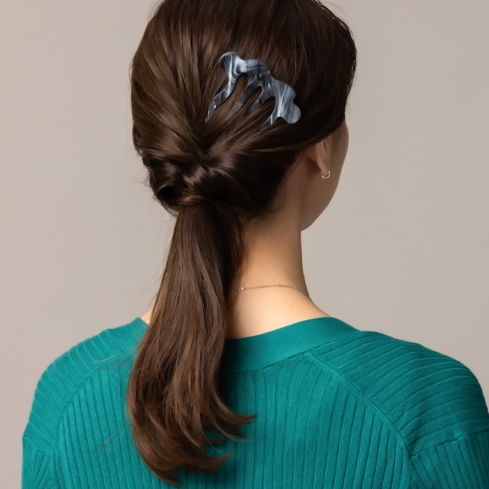 JewelVOX Hair Kanzashi Hair Accessory for Marbled Nuanced Wave Stylish and Popular for Adults Comb, Women, Updo, (Gray)