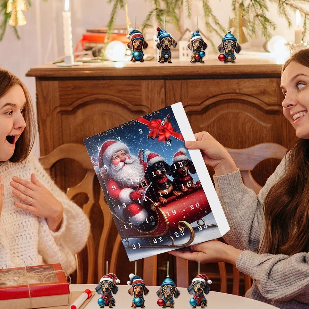 Jezevčíci Vánoční Adventní Kalendář 2024, 24 dní Jezevčíci Psí Adventní Kalendář Ozdoby na Vánoční Stromeček na Vánoční Dárky