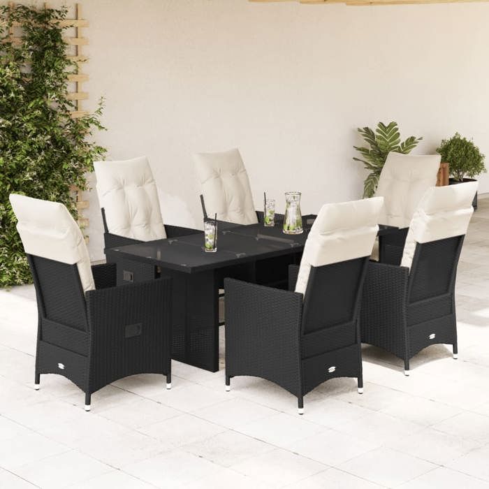 VidaXL Garden Dining Set Cushions 7 Pcs Black Wicker, Outdoor Dining Set 3276700
