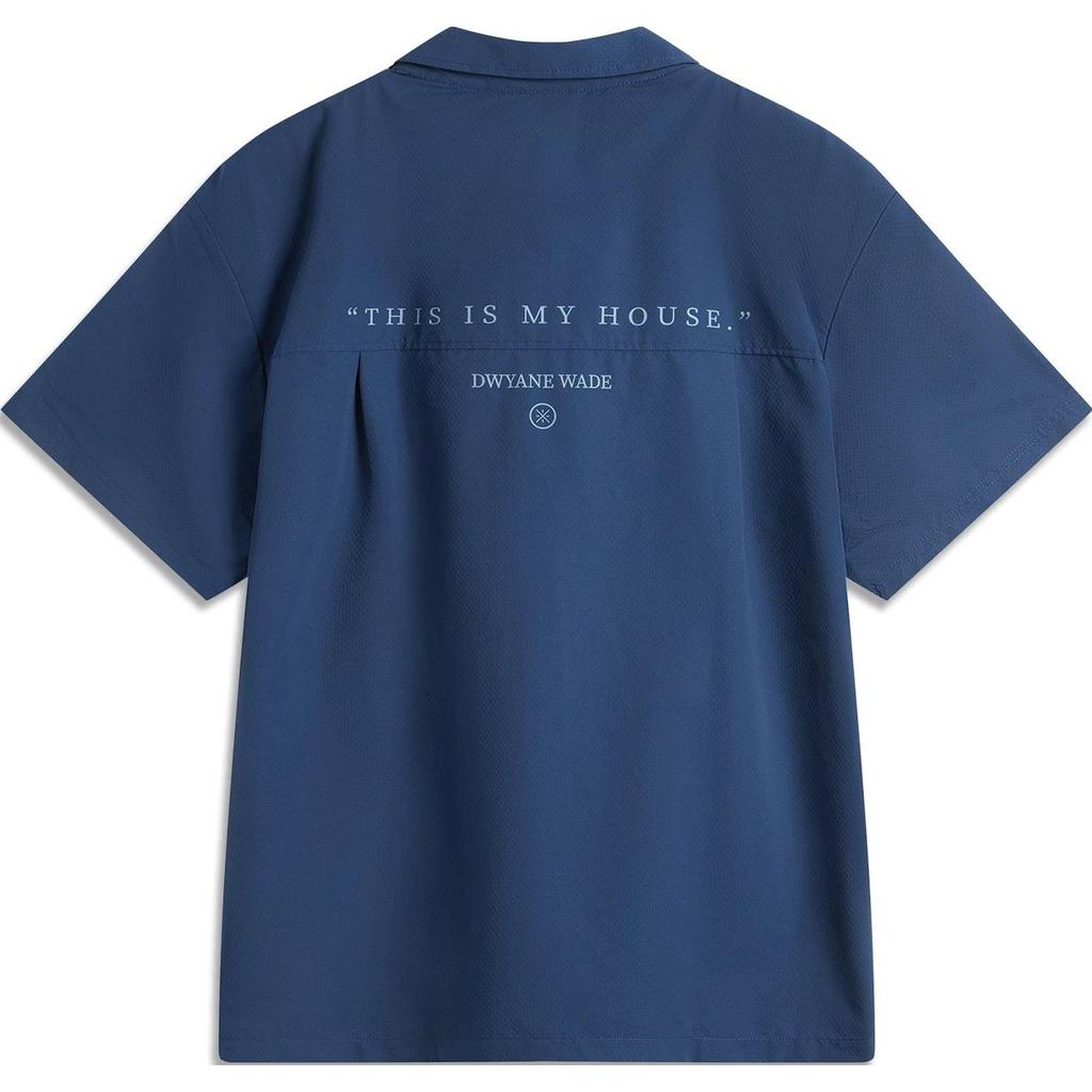 Li Ning Wade Series Letter Color Block Button Down Loose Short Sleeve Shirt Men Shirts Deep-Navy ASHU493-3