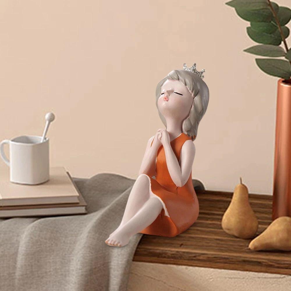 Resin People Sculpture Creative Miniatures Figurine Desktop Ornament Little Girl Statue  Home