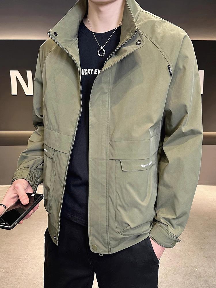 

Men s Trendy Slim Fit Stand Collar Jacket - Youth Style for Spring/Autumn 2025 L (for 57.5-67.5 kg) хакі