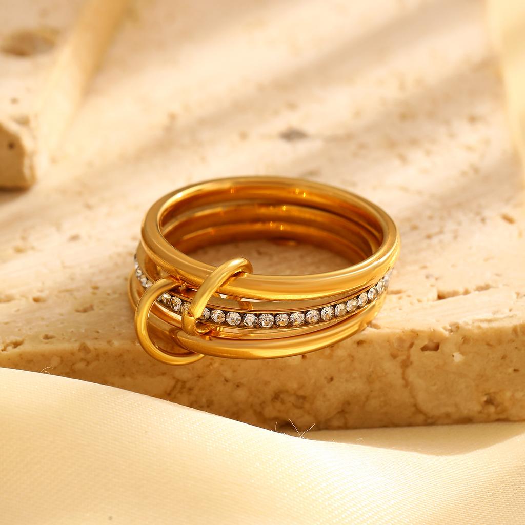 LATS Gold-plated Stainless Steel Multi-layered Contrasting Stacking Rings for Women Hand Jewelry