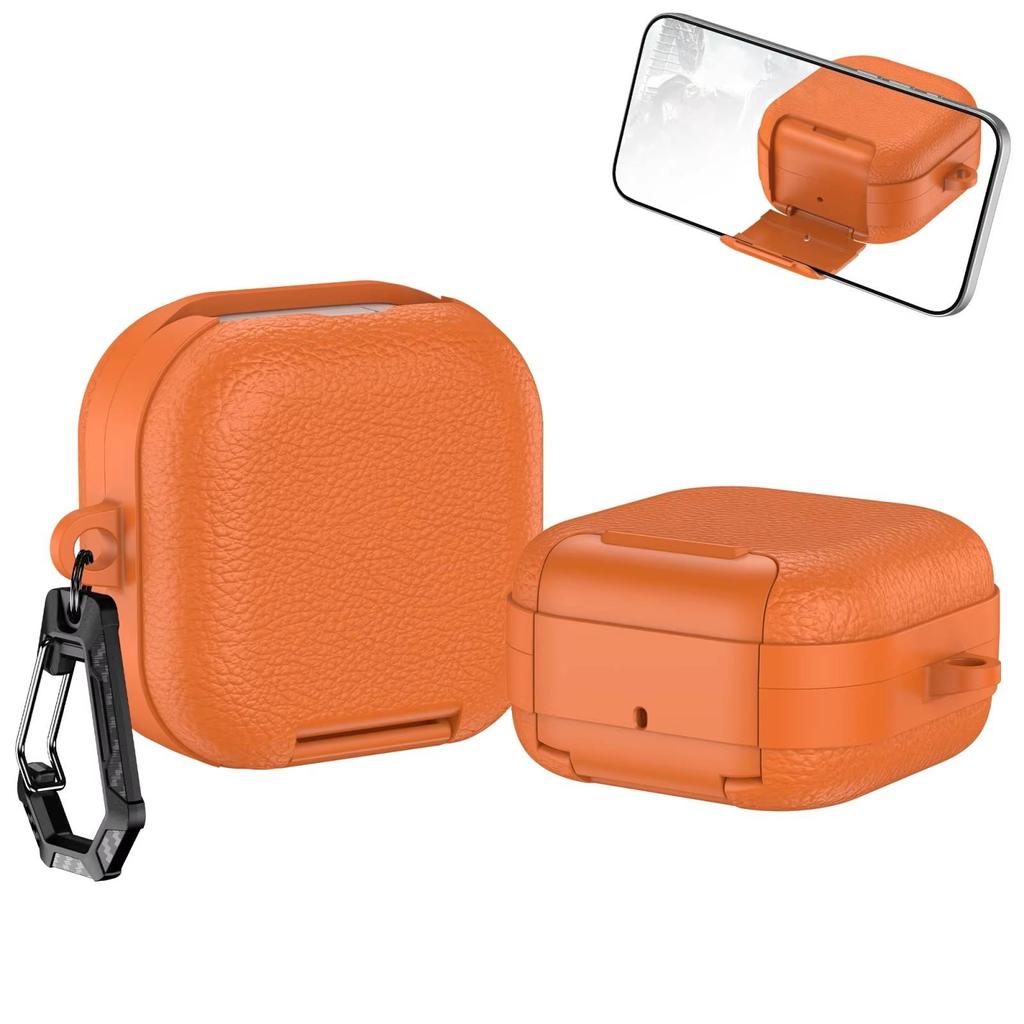 Business Leather Earphone Case With Phone Stand For Samsung Galaxy Buds 4 Pro Shockproof Full Cover Shell For Galaxy Buds 4