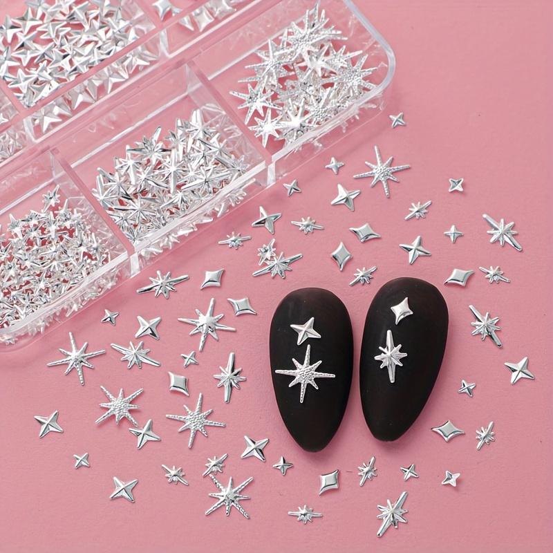 Set di Borchie per Nail Art a 6 Scomparti/Scatola, Borchie per Unghie Costellazione del Cielo Stellato, Decorazioni Metalliche Argentate per Unghie, Kit Charms per Manicure per Design Fai-da-te delle Unghie