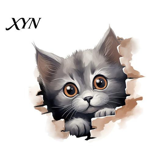 Toilet Lid Decoration Broken Wall Cat Sticker, Peel And Stick Decor PVC Bathroom Decal Decal, Removable Waterproof Sticker for