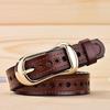 Women'S Leather Hollow Belt, Women'S Cowhide Belt, No Punching Belt, Thin Belt.