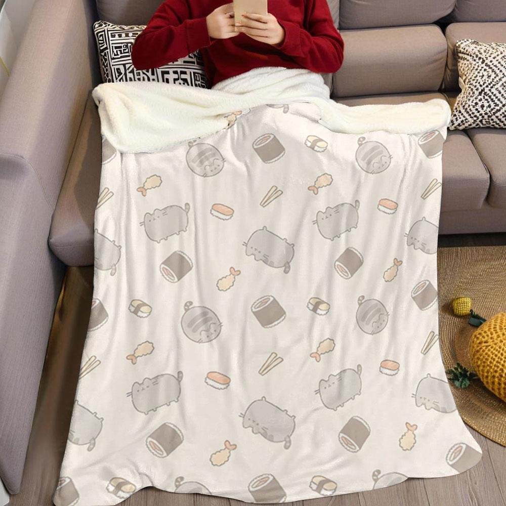 Cute Pusheen Cat Flannel Blanket Warm Soft Halloween Christmas Couch Warm Cozy Decorative Decor Gift for All Season