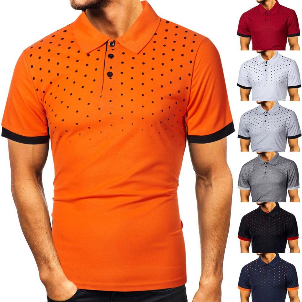 

Модная мужская повседневная тонкая футболка с коротким рукавом в горошек и блузка