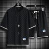 Men's Waffle Summer Sets Casual T-Shirt+Shorts Set Male Sports Suit Solid Color Tracksuit Loose Suits