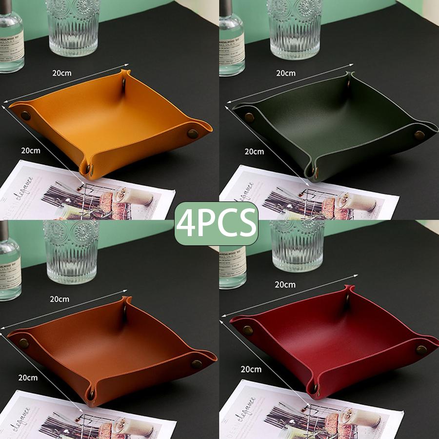 

4-pack Nordic leather storage tray Multi-function desktop storage tray Key watch cosmetic storage box Home decoration tray 4pcs жёлтый/зелёный