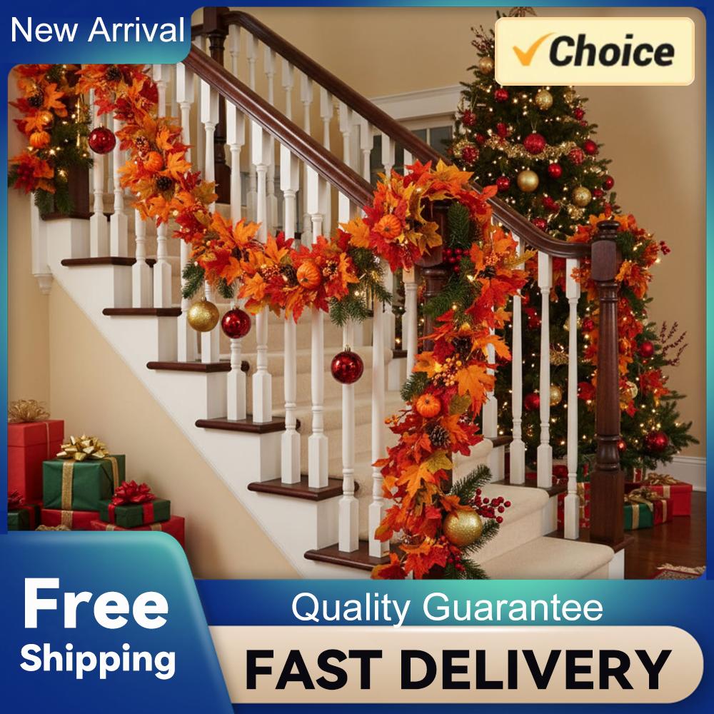 

Maple Leaves Pumpkins Wreath Reusable Simulation Autumn Leaf Garland Artificial Autumn Foliage Garland Indoor Outdoor Fall Decor China Mainland