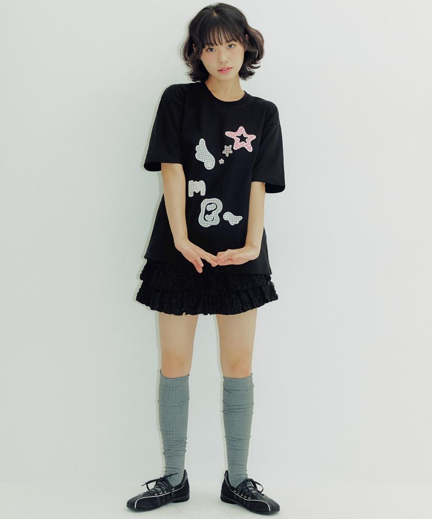 AMBLER Amb Angel Check Patch Short Sleeve T-Shirt As1225 (Black)