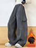 Girls' Stylish Fleece-Lined Cargo Pants - Autumn/Winter 2025, Thickened Straight-Leg for Jazz Dance & Everyday Wear