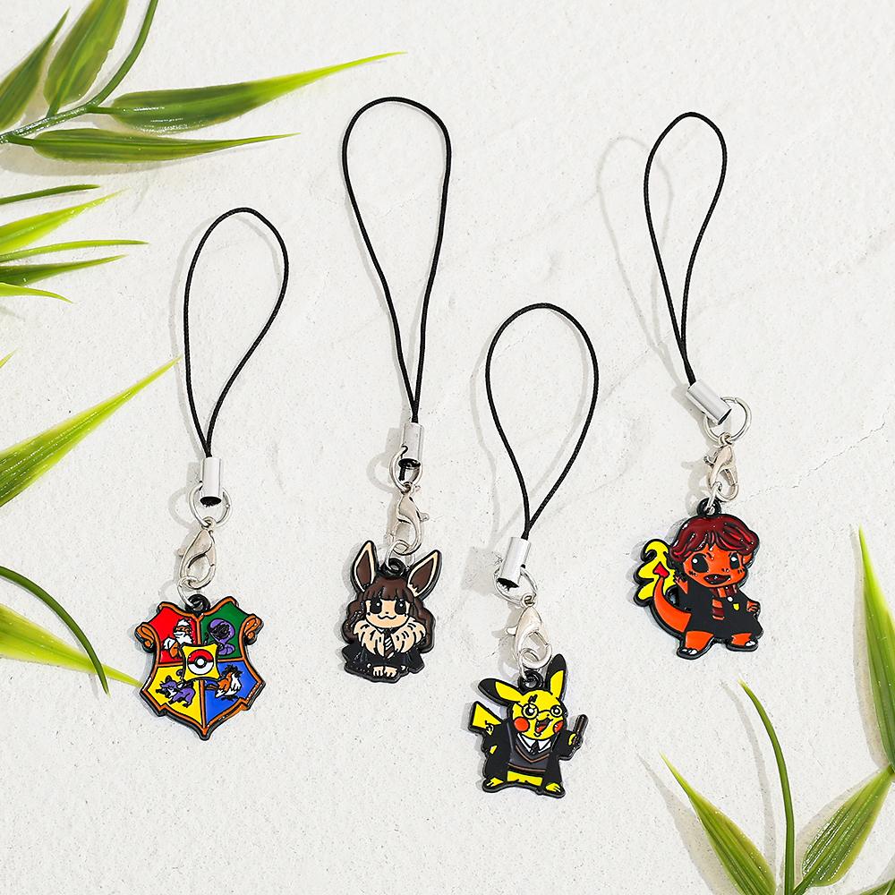 4pcs Pokemon Keychain Set Cute Cartoon Character Keyring Bag Mobile Phone Pendant Fans Party Gift Accessories
