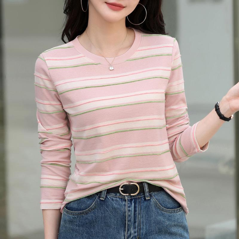 

Women s Stylish Striped Long Sleeve T-shirt - Autumn 2025, Slimming and Versatile Fashion Top 3XL (70-78 kg)