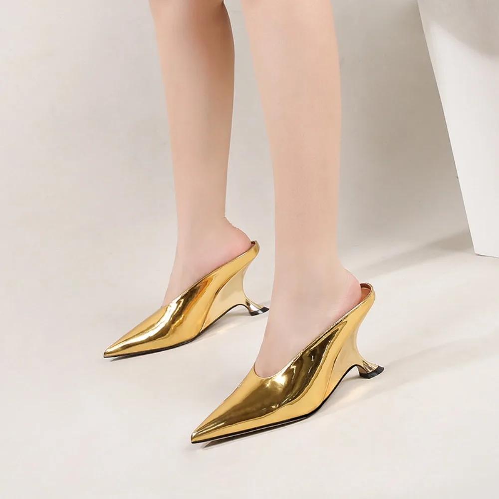 Women's Slippers Summer Outside Fashion Sandals Women High-heeled Slippers Shiny Women's Shoes New Wedge Heel Slippers Heels