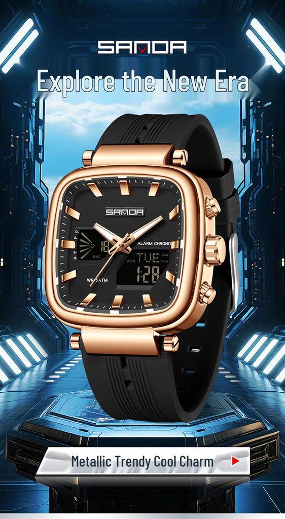 SANDA Men's Multifunctional Waterproof Stopwatch Countdown Watch
