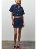 Women's Summer V-Neck Short Sleeve Top & High-Waisted Denim Two-Piece Set