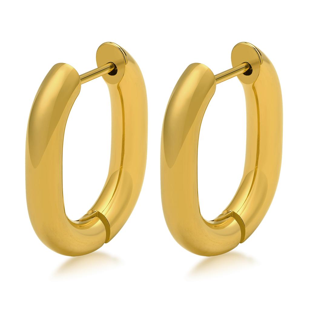 New Stainless Steel Gold Color Geometric Square Hoop Earrings for Women, Minimalist Chic Metal Ear Clip Gifts Trendy Jewelry