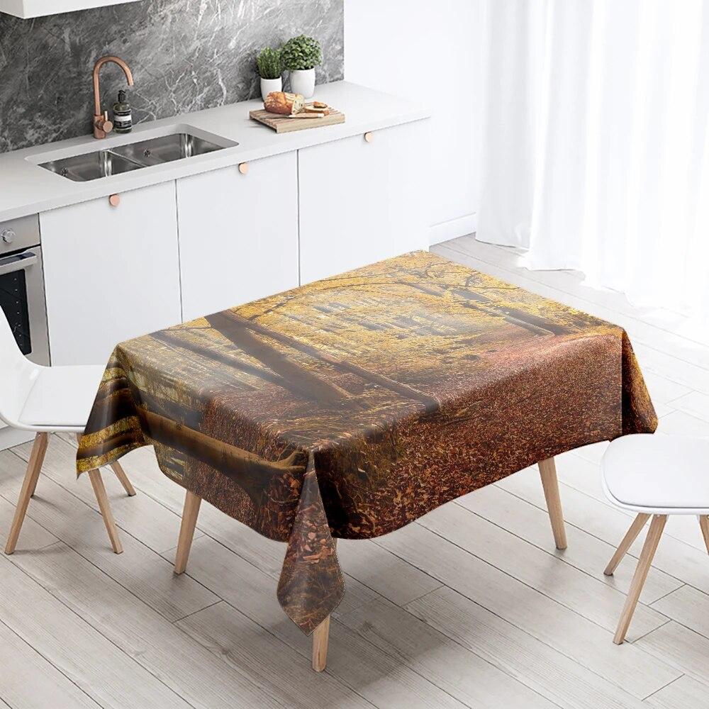 Natural Trees Tablecloth World Scenery  Anti-Stain Waterproof Rectangular Kitchen Table Home Decoration