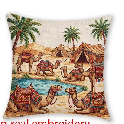 

1/4pcs Bohemian Desert Camel Print Linen Throw Pillow Covers Ethnic Style Square Cushion Cases for Home Decor 45x45cm-1pcs