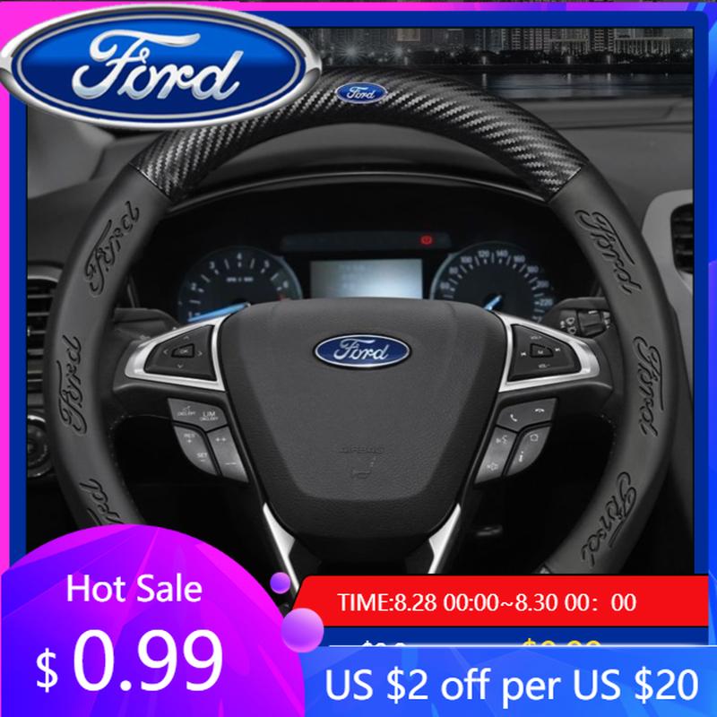 New 2026 Car Sticker Carbon Fiber Car Steering Wheel Cover Non-slip Card Cover for Fords 2 3 4 5 MK 2 6 7 Ranger Fiesta Kuga Mon