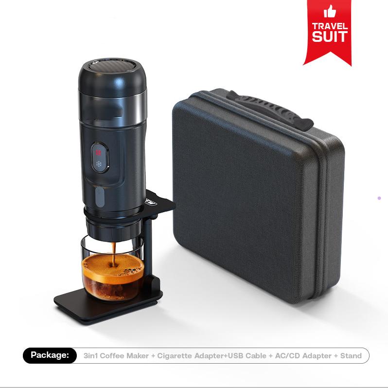 

PSH4A-BK Mini Portable Cold/Hot Coffee Maker 15Bar Car Coffee 1200mAh NES/DG Capsule & Coffee Powder 12g Powder Tank 3-in-180 Cups per