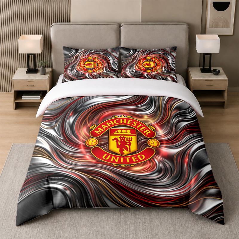 Set Biancheria da Letto 3 Pezzi Manchester United Lenzuolo Morbido e Due Federe Decorazione Camera da Letto Casa