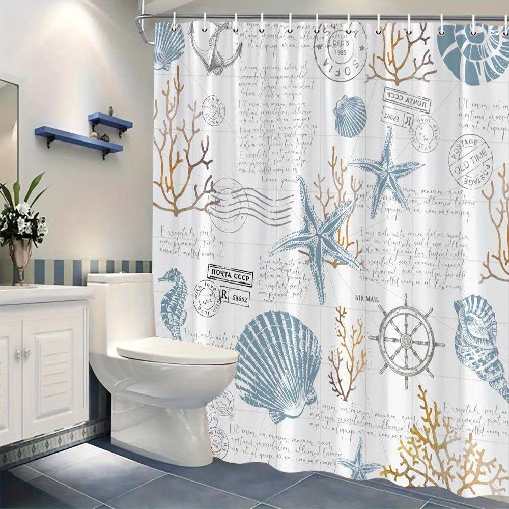 Ocean style shower curtain waterproof and moisture-proof bathroom curtain exquisite shell and starfish pattern, machine washable