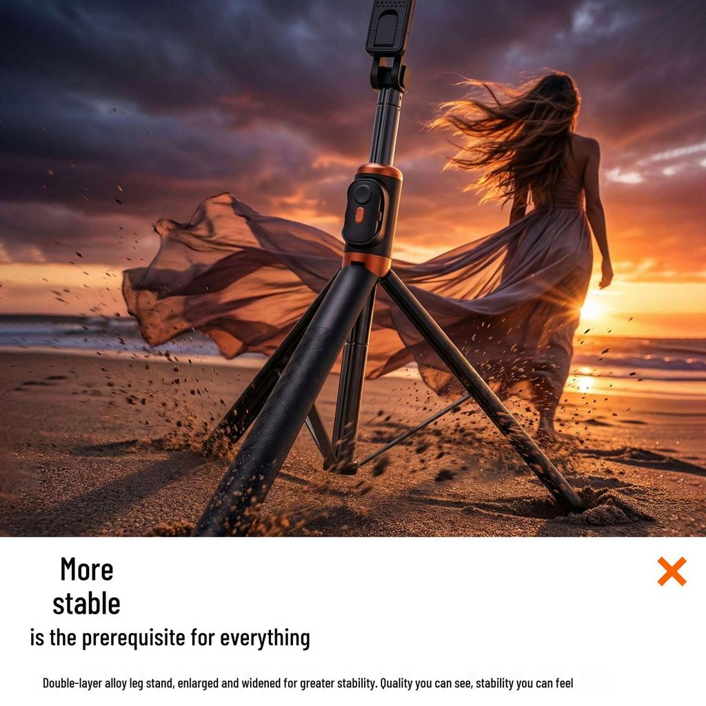 Portable Selfie Stick with Floor Tripod & Remote Control for Mobile Photography & Live Broadcast