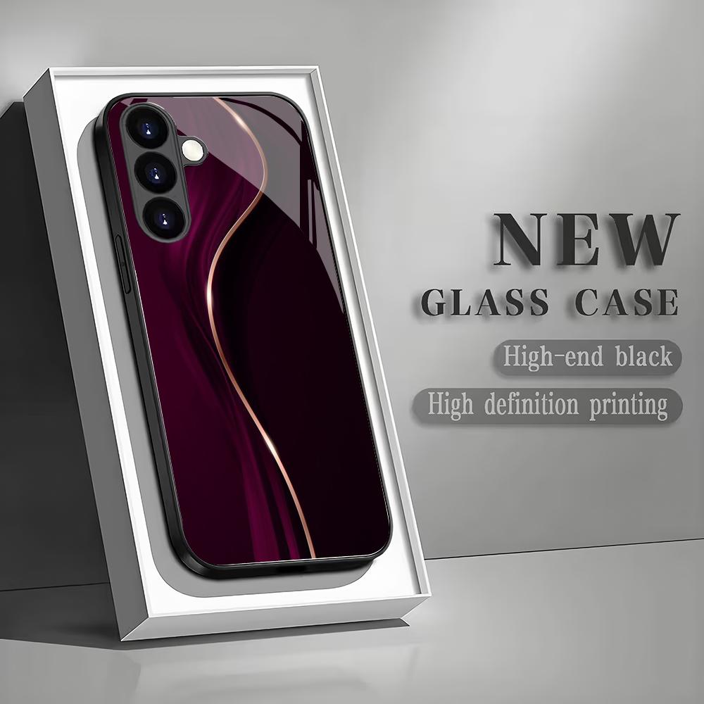 Purple Line Splicing Tempered Glass Phone Case Suitable for Samsung Galaxy S26 S25 S24 S23 S22 S21 S20 FE/Ultra/Plus Shockproof