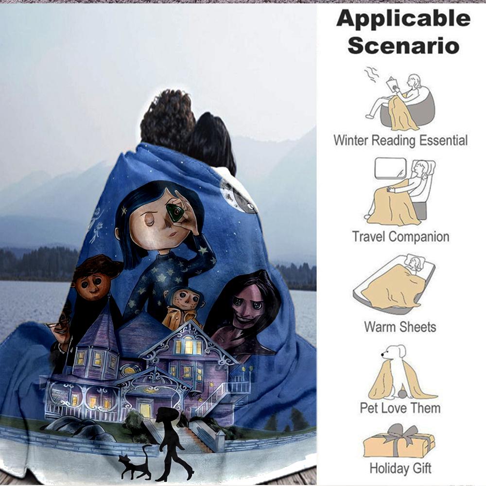 1Pc Moonlit Mansion Flannel Blanket, Soft And Comfortable, Casual Warm, Camping Travel, Christmas, Halloween Xmas Gift L1205