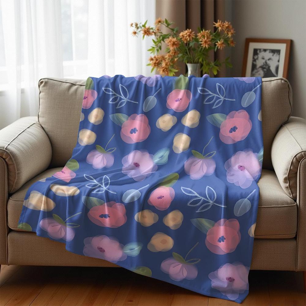 Transparent Pink Floral Anime Cartoon Flannel Blanket Soft Warm Throw for Bedroom Sofa Car Kids Holiday Gift