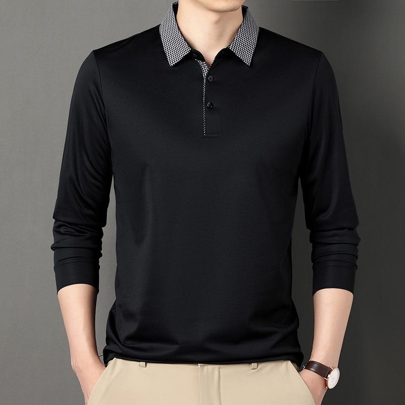 Spring and Autumn Men's Long Sleeve T-Shirt Youth Casual Fashion Solid Color Polo Bottoming Shirt