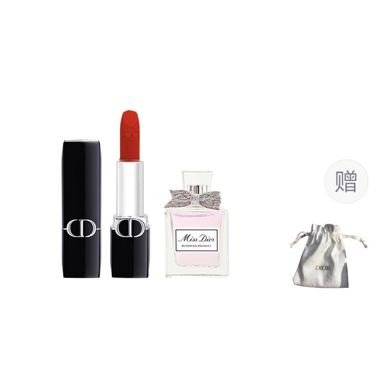 DIOR Perfume Vibrant Blue Gold Lipstick Sample Makeup Trial Set Velvet Satin #velvet777 + flowery eau de toilette 5ML + gold label small bag синий