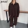 Women's Fashion Casual Autumn Winter Long Sleeve POLO Neck Pants Suits