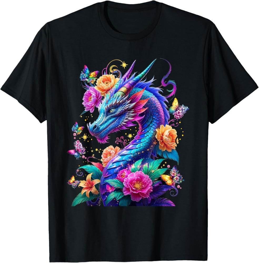 Watercolor Dragon Flowers Beautiful Art Colorful Graphic TShirt Unisex T-Shirt XXXXL