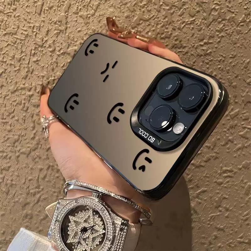 Moody Smiley Face Phone Case, Minimalist Emoji Pattern Shockproof Cover for iPhone