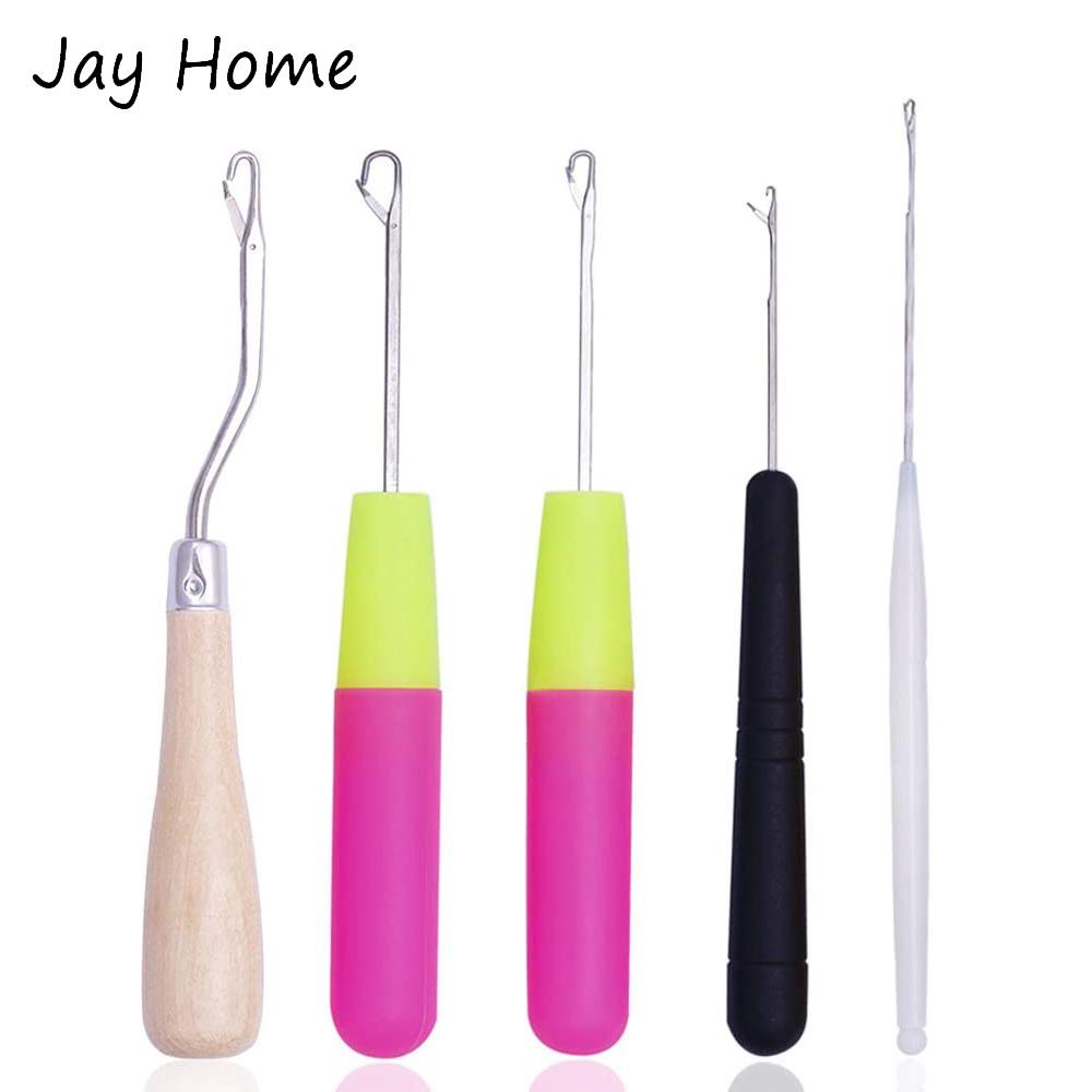 5pcs Different Size Latch Hook Kits Crochet Needle Hook Latch Hook Tool with Handle for Braid Hair Carpet Scarf Crafts