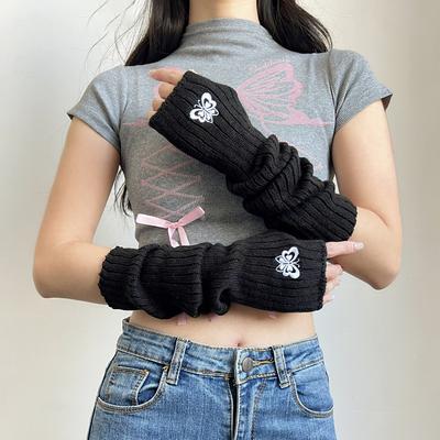 Süße Mädchen-Fingerhandschuhe, Punk-Strick-Langarmstulpen, Lolita-niedliche Fäustlinge mit Daumenloch, Cosplay-Kostümzubehör